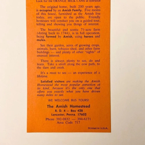 Vintage The Amish Homestead Pennsylvania Travel Brochure  Souvenir Leaflet - Picture 3 of 7